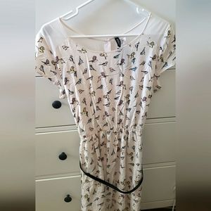 H&M Bird Print Dress w/ belt